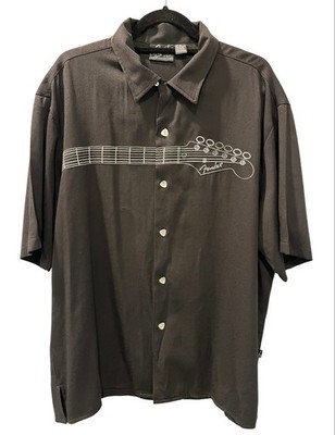 Vintage 90s Fender Shirt Davinci Stratocaster Guitar Pick Button Camp Bowing XL