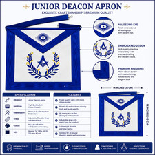 Masonic Junior Deacon Apron set Blue Lodge Regalia Chain Collar Gloves Pair