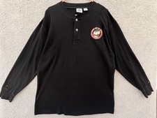 Vtg Tazmanian Devil Taz Looney Tunes Sz L Long Sleeve Henley Shirt Embroidered
