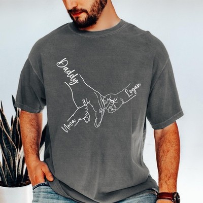 Custom Holding Dad Fingers T-Shirt Personalized Kids Names Father Tee Gift Idea