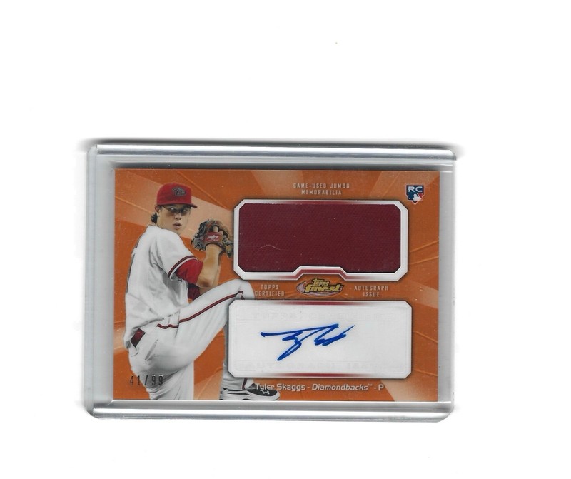 2013 Topps Finest Tyler Skaggs RC Patch Auto Orange 41/99 #AJR-TS