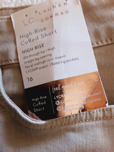 Lauren Conrad Damenshorts Größe 14 hoher Bund beige Denim 5 Taschen NEU - Bild 6 von 7