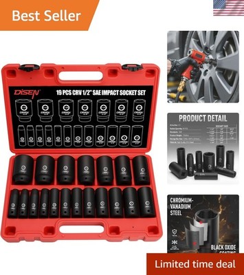 Professional 19-Piece Impact Socket Set - 6-Point Design for Maximum Torque