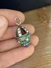Vintage Russian Egg Sterling Silver Green Enamel Crystal Blue Stone Charm