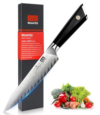 SHAN ZU DAMASKUS CHEF KNIFE 6'' 67-LAYER JAPANESE STEEL 10CR15COMOV - G10 HANDLE