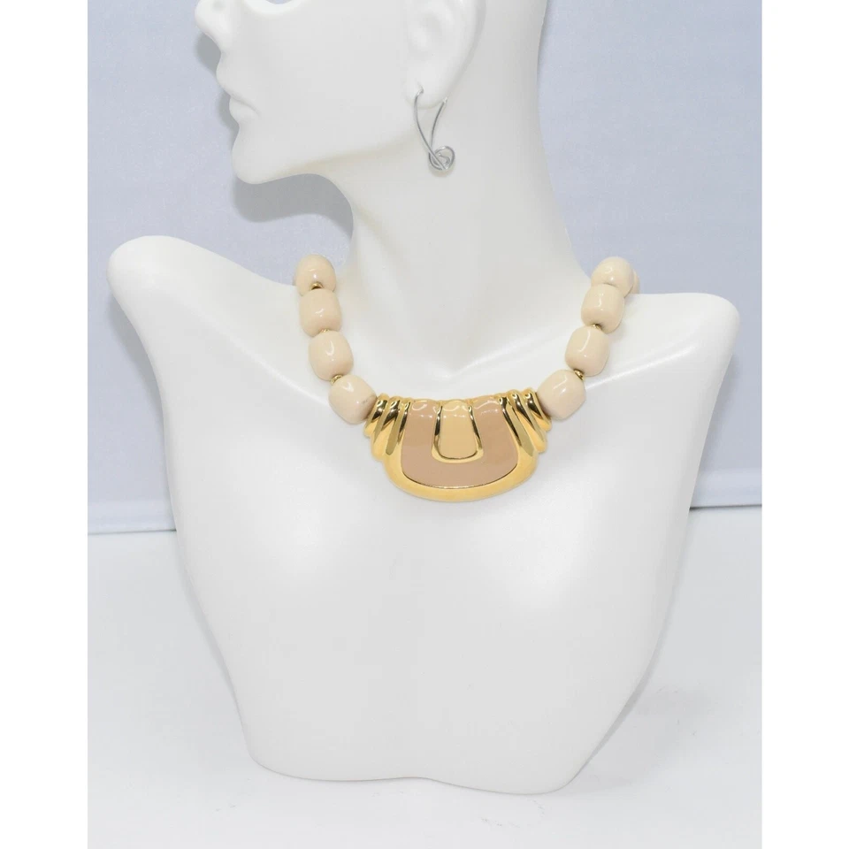 NAPIER золото/кремовая эмаль подвеска золотистый люцит бисером заявление ожерелье - Изображение 3 из 4