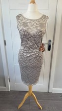 Unbranded Beige Lace Bodycon Midi Dress Floral Detail UK 12-14 M b27