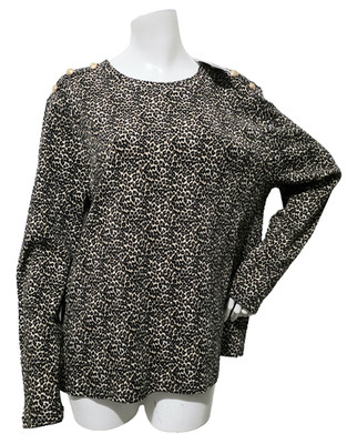 Rafaella Knit Top XXL 2XL Leopard Print Pullover Shoulder Buttons Long Sleeves