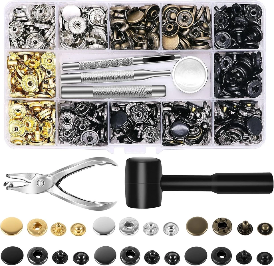 Leather Snap Fasteners Kit 120 Sets Metal Button Snaps for Clothes Bags Crafts - Image 3 of 4