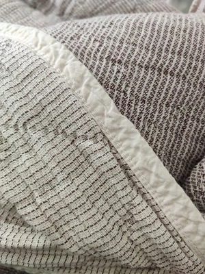 Secret Linen Store Blush Pink & Natural Stripe Cotton Quilted Bed Throw King - Image 1 of 4