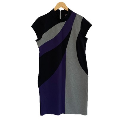 CHICO S TRAVELERS Sz 2 US Large Color Block Mock Neck Cap Sleeve Dress NEW