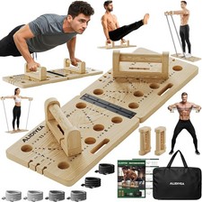 Push Up Board 30 in 1 Foldable with Resistance Bands - Thickened Pine Wood Multi