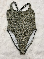 Vtg 90s Softouch Susan Fixel Floral Green Swimsuit High Cut Large Made In USA
