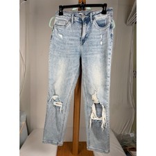 Vervet High Rise Straight Leg Distressed Jeans Light Wash Size 27