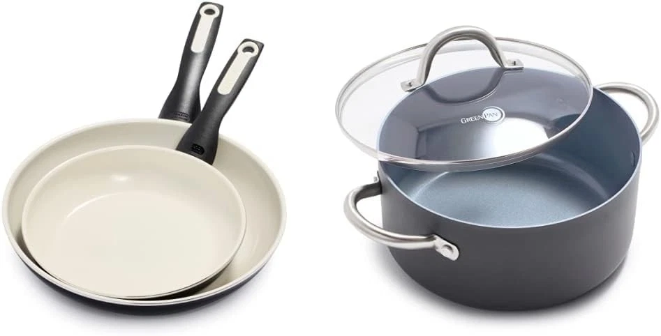 GreenPan Rio Healthy Ceramic Nonstick 8" and 10" Frying Pan Set, Black