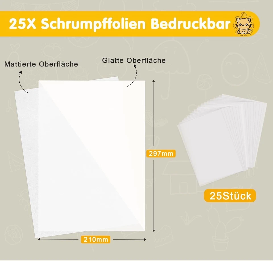 Schrumpffolie, Bastelfolie, A4, Transparent, bedruckbar, 25 Blatt, DIY - Bild 4 von 4