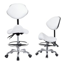 Hydraulic Adjustable Rolling Spa Saddle Stool - Ergonomic, Swivel Wheels - White