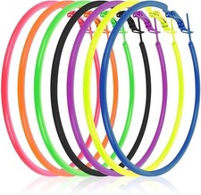 7 Pairs 80S Neon Hoop Earrings - Lightweight round Retro Bright Colorful Hoop Ea