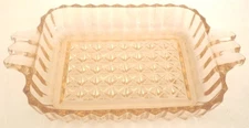 VINTAGE DEPRESSION PINK GLASS SQUARE DOUBLE HANDLED DISH ASHTRAY