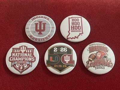 Indiana Hoosiers CFP/CFB Champions memorabilia - 5 x 1.75'' pin-back buttons
