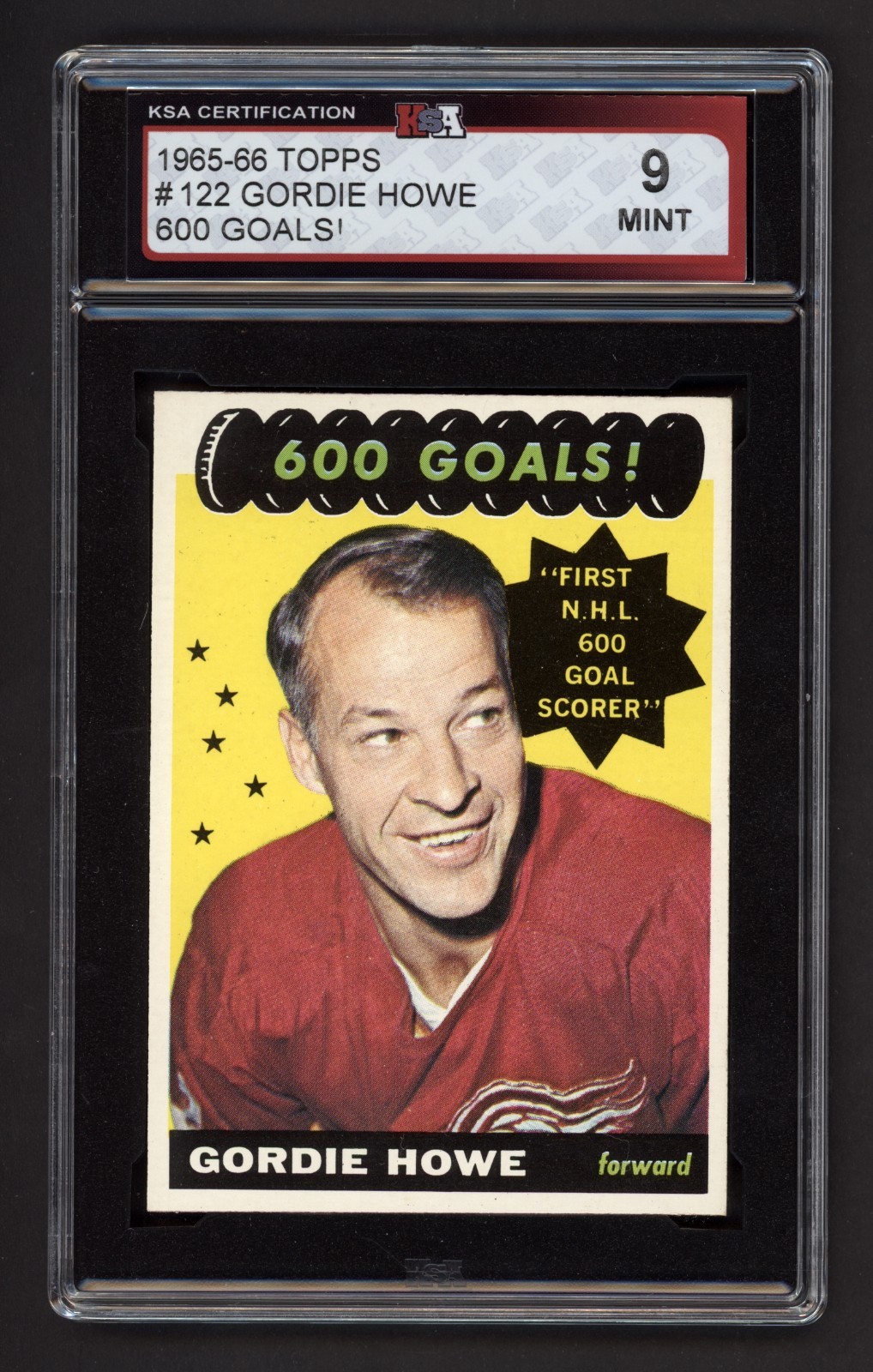 1965-66 TOPPS #122 GORDIE HOWE 600 GOALS! KSA 9 MINT