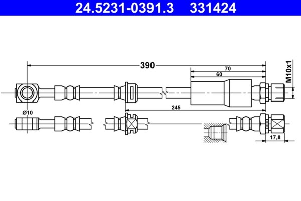 ATE Bremsschlauch 24.5231-0391.3 FüR J96 Vectra Opel CC Caravan F19 F35 F68 16V-image