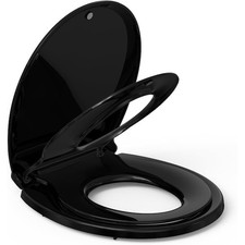 QEETEX ROUND TOILET SEAT FOR ADULT AND CHILD BUILT-IN POTTY TRAINING SEAT, BLACK