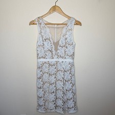 Adrianna Papell Illusion Floral Lace Fit and Flare Ivory Dress 6