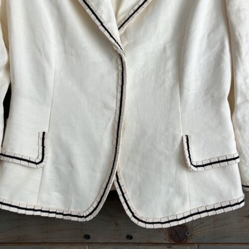 Anne Klein Size 4 Linen Blend Ruffle Stretch 3/4 Sleeves Blazer Career - Picture 3 of 12