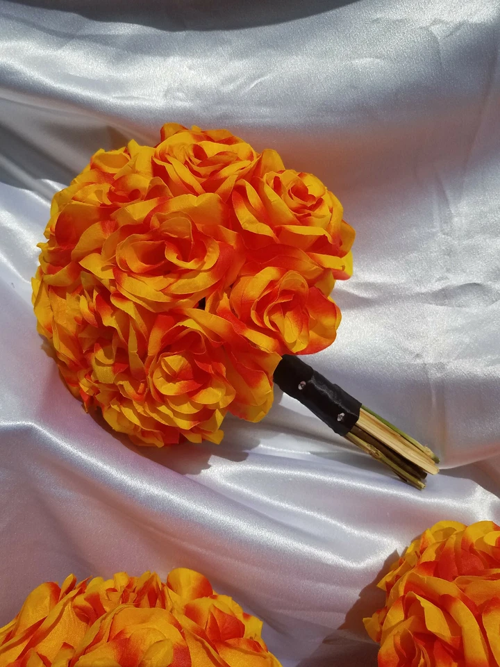 21 Pc Orange, Yellow, Black Wedding Bouquet Package, Bouquet Set w/ Dried Stems - Image 2 of 4