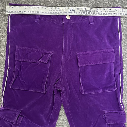 Hollywood Hunna HWLD Pants Medium Purple Velvet Cargo Unisex Streetwear Hype - Picture 9 of 12