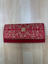 Red vintage silk bag brand new with tags and gold color embroidery