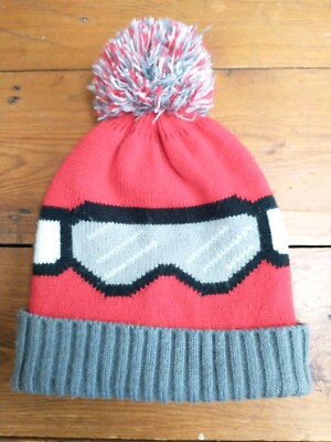 GAP Kinder Jungen Mädchen Skibrille Bommelmütze rot/grau Größe S/M 