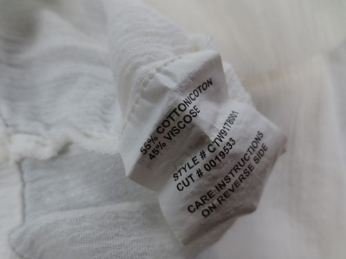 Cruel Top Womens Medium White Cotton Viscose Textured Embroidered Neckline Cuffs - Picture 6 of 13