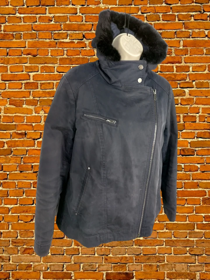 CHAQUETA ABRIGO MUJER COMPTOIR DES COTONNIERS TALLA 36 UK 8 AZUL MARINO FORRO POLAR Foto 2 de 4