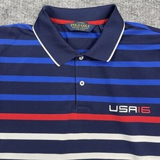 Ralph Lauren Polo Shirt Mens Extra Large Blue Striped USA 2016 Golf
