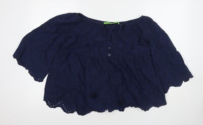 Linette & Tonka Damen Blau Baumwolle Basic Bluse Größe 10 Rundhals - Bestickt D