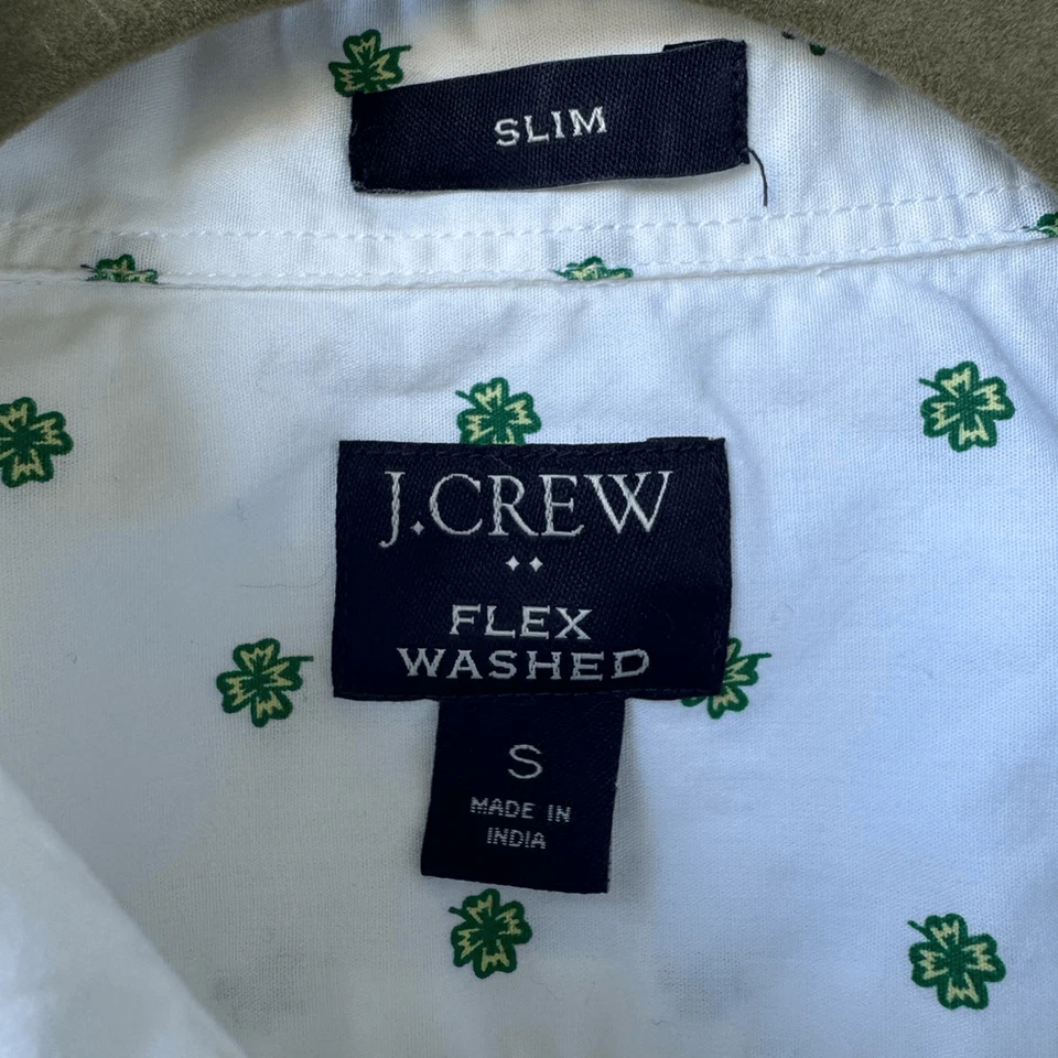J.Crew Men’s Slim Fit Flex Shirt White Clover Embroidery St. Patrick’s Sz S - Image 3 of 4