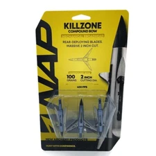 Killzone Compound Bow Mechanical Broadheads 100 Grains 2 Inch Cut 3 Blades