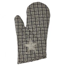 My Country Oven Mitt Primitive 12.5x8 Check Cotton Kitchen Navy Khaki Star Plaid