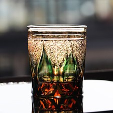 9oz/250ml Green Crystal Whiskey Glass Tumbler Japanese Style Edo Kiriko Set Gift