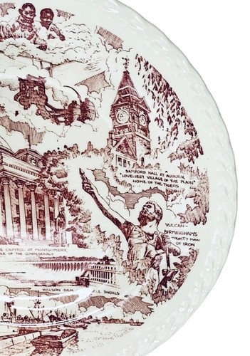 Vernon Kilns ALABAMA STATE Red Transferware Embossed Ironstone Plate NEW - Picture 5 of 8