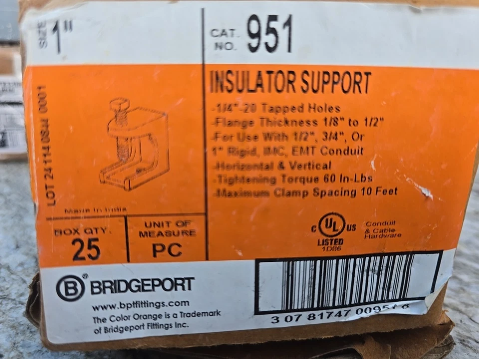 Bridgeport 1" Aislador Soporte 1/4 Agujeros Roscados #951 Caja de 25  Foto 3 de 3