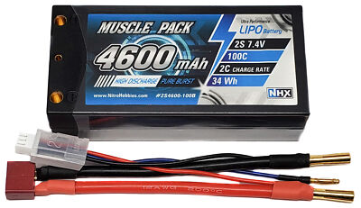 NHX Muscle Pack 2S 7.4V 4600mAh 100C Shorty Lipo Battery w/ 4mm Deans Connector