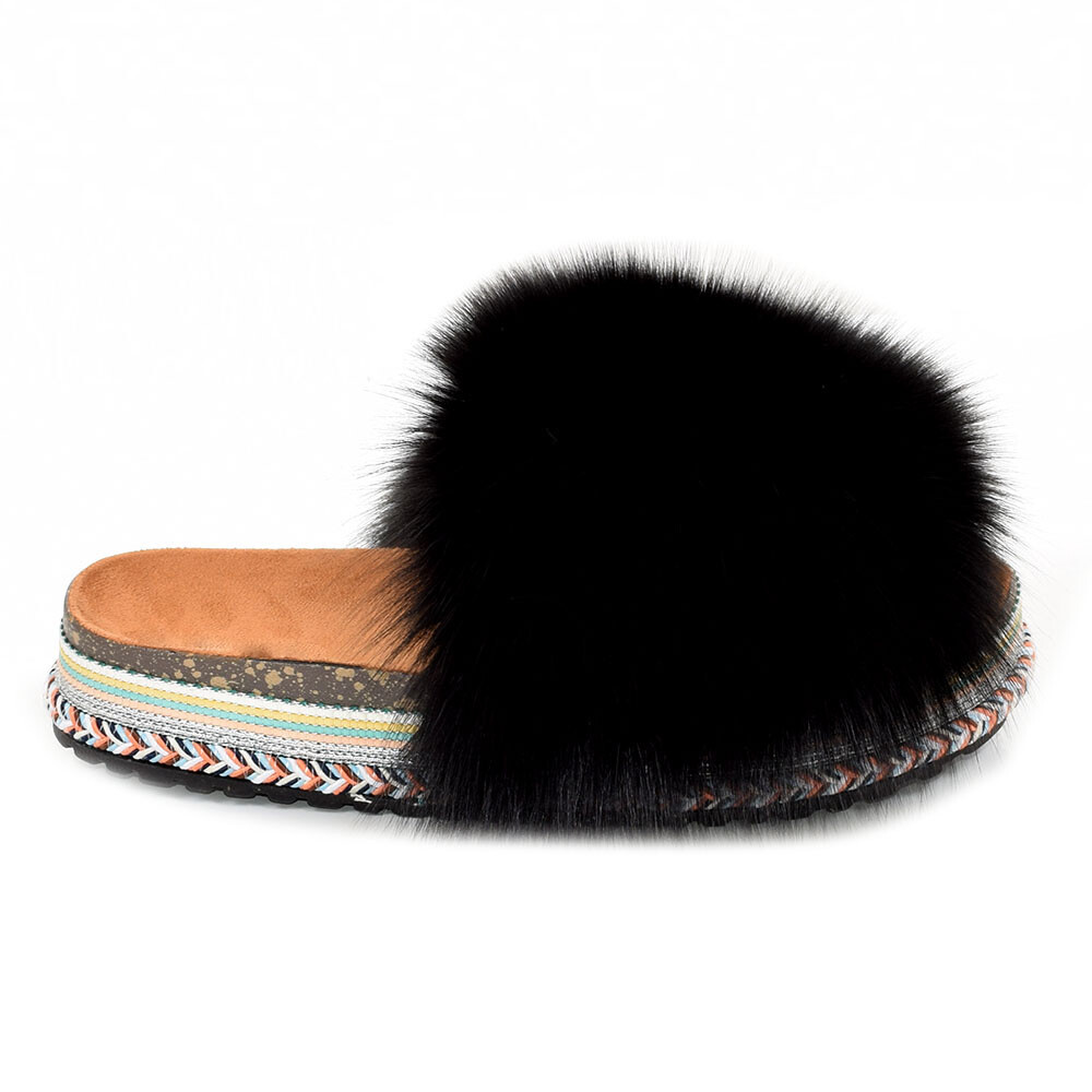 SAOLA Slide plateau con pelliccia di volpe nera! Pantofole sandali suola alta con pelliccia