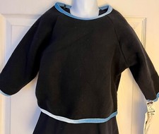 GK ICE SKATE WARM UP GIRLS MEDIUM BLACK FLEECE LgSLV BLUE VELV TRIM CROP TOP CM