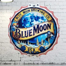 Blue Moon Belgian White Beer Bottle Cap Metal Sign Man cave Bar Decor Metal Sign