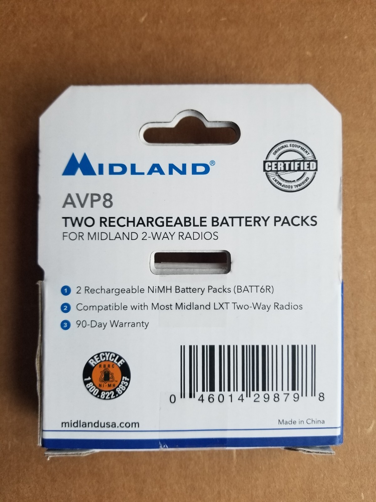 Midland AVP8 Two Rechargeable Battery Packs For Midland 2-Way Radios, NEW/SEALED