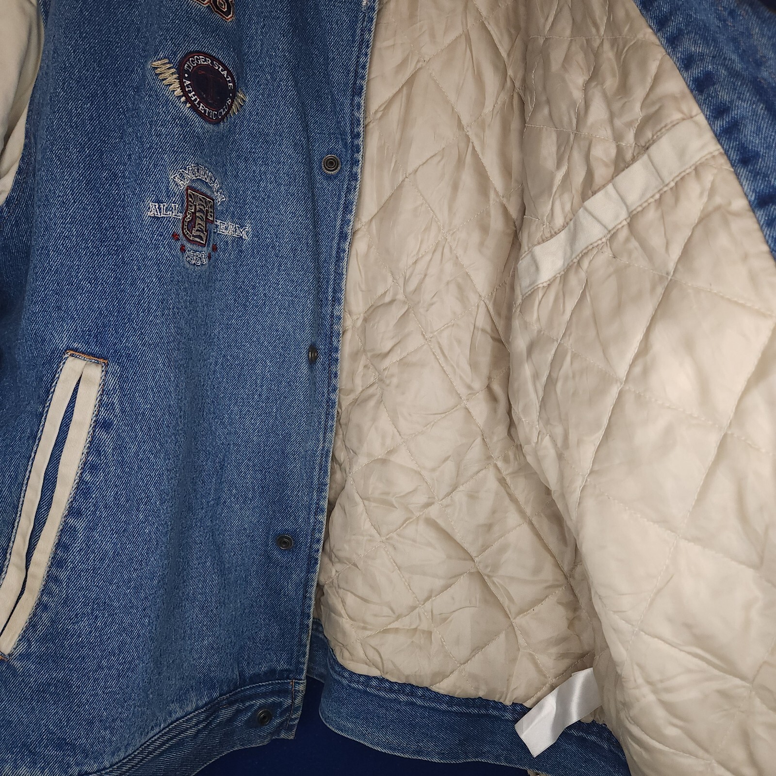 Vintage Tigger Disney Denim Bomber Jacket Size Medium Insulated 68 Tigger State image 10