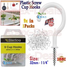 9 x HOOKS PACK Cup SCREW IN Plastic Coated SHOULDERED Kitchen Mug Ceiling Peg UK